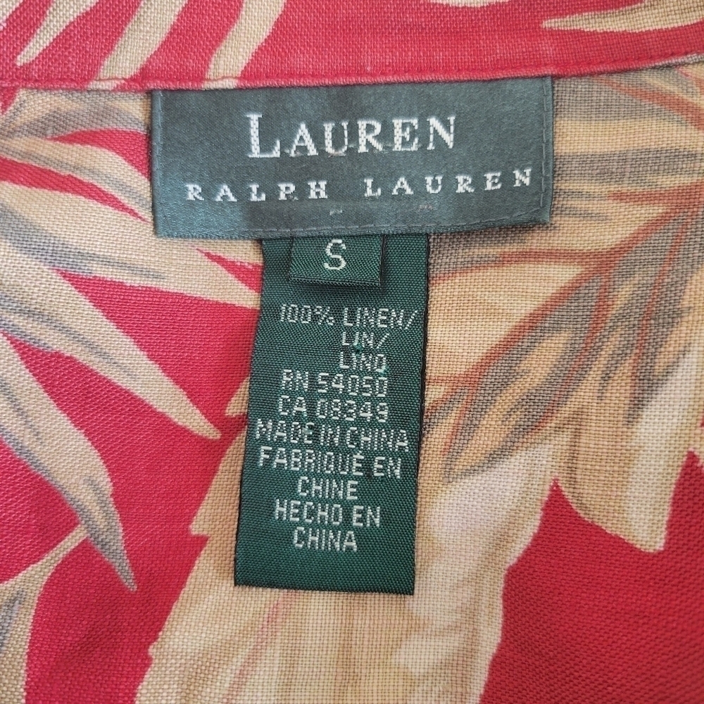 NWOT Lauren by Ralph Lauren Tropical Print 100% Linen Shirt‎ Size Small - Picture 4 of 4